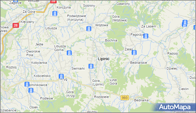 mapa Lipinki powiat gorlicki, Lipinki powiat gorlicki na mapie Targeo