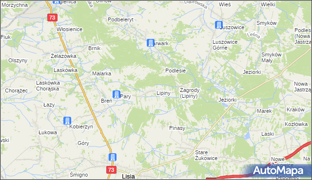 mapa Lipiny gmina Dąbrowa Tarnowska, Lipiny gmina Dąbrowa Tarnowska na mapie Targeo