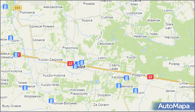 mapa Lipiny gmina Gózd, Lipiny gmina Gózd na mapie Targeo