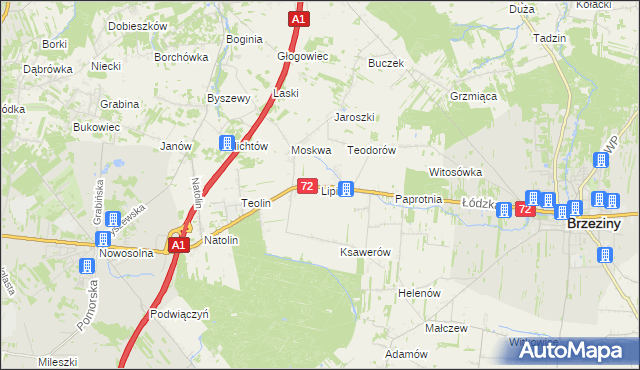 mapa Lipiny gmina Nowosolna, Lipiny gmina Nowosolna na mapie Targeo