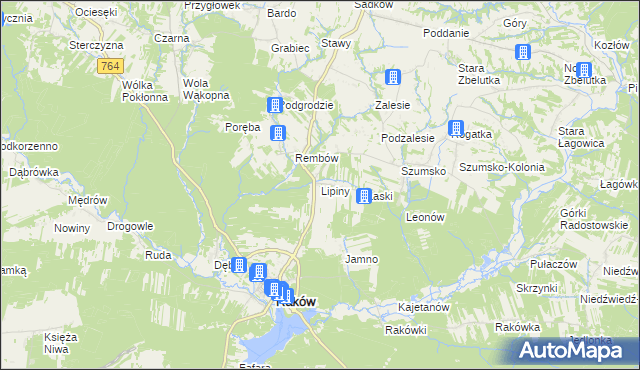 mapa Lipiny gmina Raków, Lipiny gmina Raków na mapie Targeo