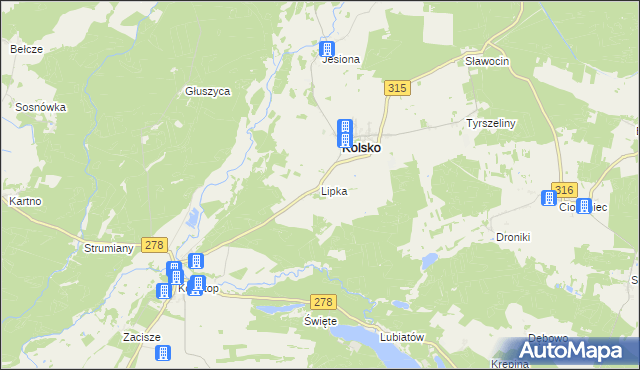 mapa Lipka gmina Kolsko, Lipka gmina Kolsko na mapie Targeo