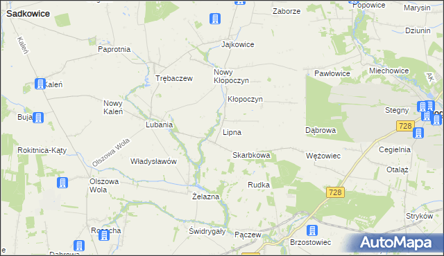 mapa Lipna gmina Sadkowice, Lipna gmina Sadkowice na mapie Targeo