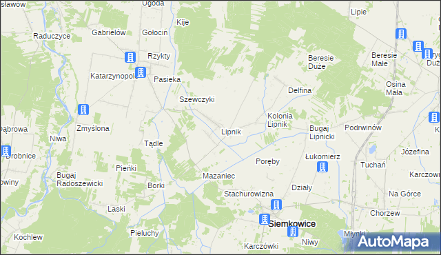 mapa Lipnik gmina Siemkowice, Lipnik gmina Siemkowice na mapie Targeo