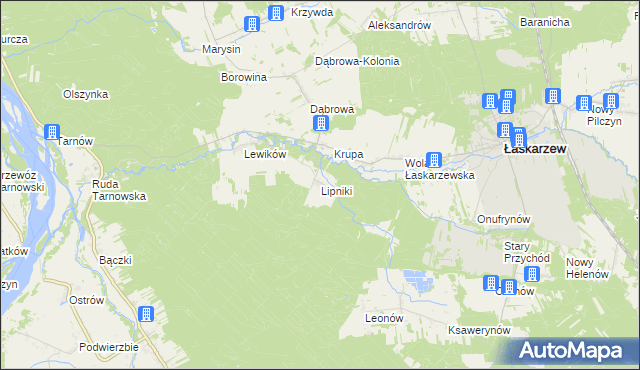 mapa Lipniki gmina Łaskarzew, Lipniki gmina Łaskarzew na mapie Targeo