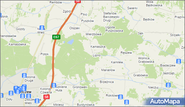 mapa Lipno gmina Brzeźnio, Lipno gmina Brzeźnio na mapie Targeo