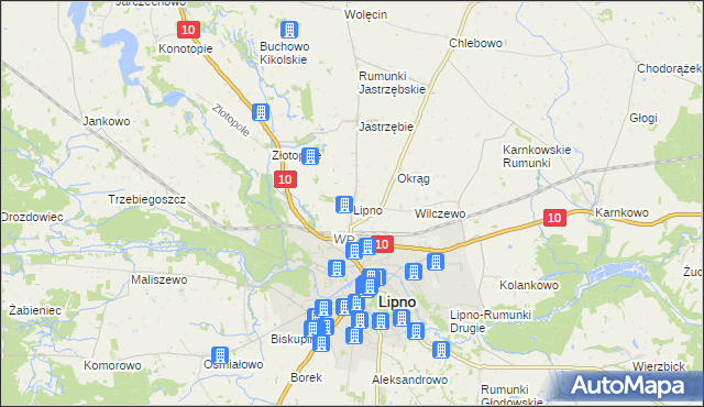 mapa Lipno powiat lipnowski, Lipno powiat lipnowski na mapie Targeo