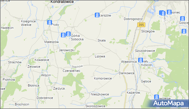 mapa Lipowa gmina Kondratowice, Lipowa gmina Kondratowice na mapie Targeo