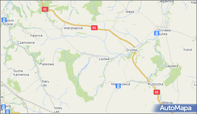 mapa Lipowa gmina Nysa, Lipowa gmina Nysa na mapie Targeo