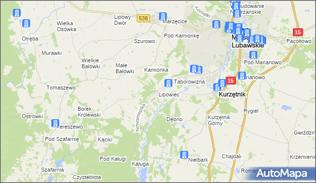 mapa Lipowiec gmina Kurzętnik, Lipowiec gmina Kurzętnik na mapie Targeo