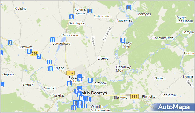 mapa Lisewo gmina Golub-Dobrzyń, Lisewo gmina Golub-Dobrzyń na mapie Targeo