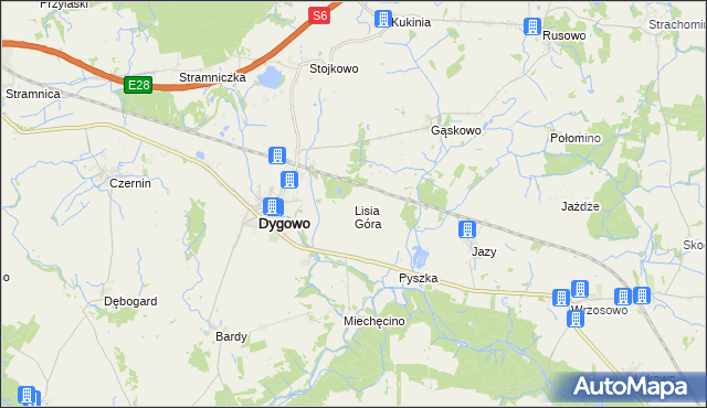 mapa Lisia Góra gmina Dygowo, Lisia Góra gmina Dygowo na mapie Targeo