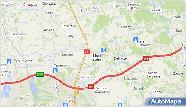 mapa Lisia Góra powiat tarnowski, Lisia Góra powiat tarnowski na mapie Targeo