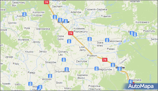 mapa Lisie Jamy gmina Mniów, Lisie Jamy gmina Mniów na mapie Targeo