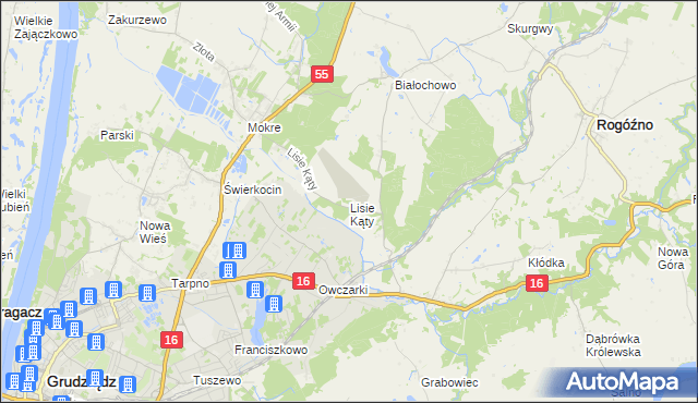 mapa Lisie Kąty gmina Grudziądz, Lisie Kąty gmina Grudziądz na mapie Targeo