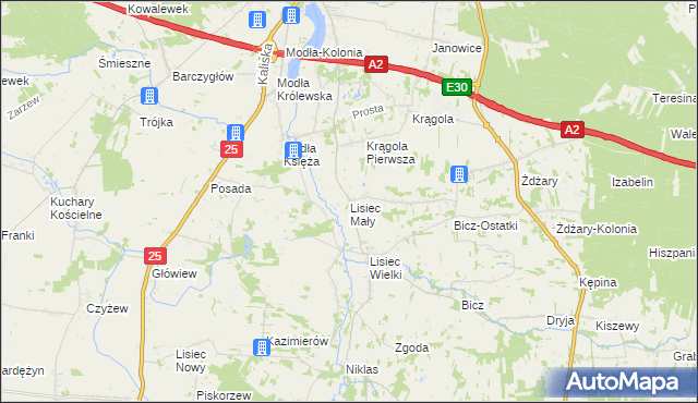 mapa Lisiec Mały, Lisiec Mały na mapie Targeo