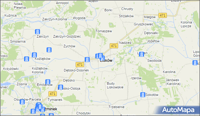 mapa Lisków, Lisków na mapie Targeo