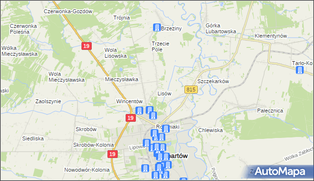 mapa Lisów gmina Lubartów, Lisów gmina Lubartów na mapie Targeo