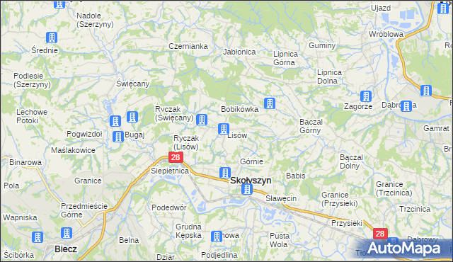 mapa Lisów gmina Skołyszyn, Lisów gmina Skołyszyn na mapie Targeo