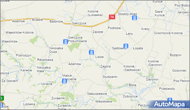 mapa Lisów gmina Wojciechowice, Lisów gmina Wojciechowice na mapie Targeo