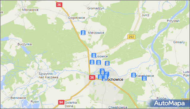 mapa Lisowice gmina Prochowice, Lisowice gmina Prochowice na mapie Targeo