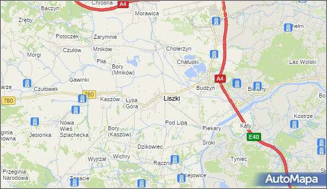 mapa Liszki powiat krakowski, Liszki powiat krakowski na mapie Targeo