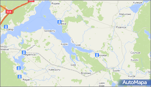 mapa Łoje gmina Kalinowo, Łoje gmina Kalinowo na mapie Targeo