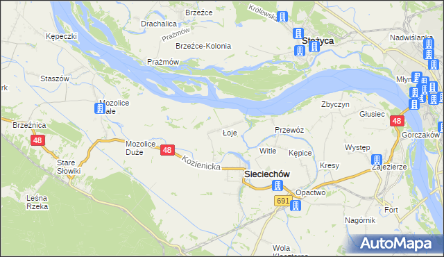 mapa Łoje gmina Sieciechów, Łoje gmina Sieciechów na mapie Targeo