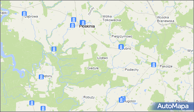 mapa Łojewo gmina Płoskinia, Łojewo gmina Płoskinia na mapie Targeo