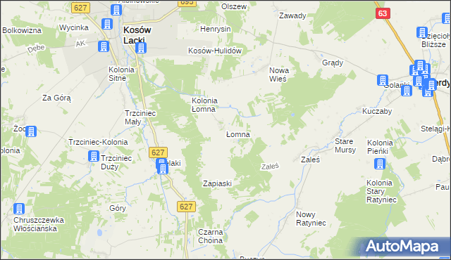 mapa Łomna gmina Kosów Lacki, Łomna gmina Kosów Lacki na mapie Targeo