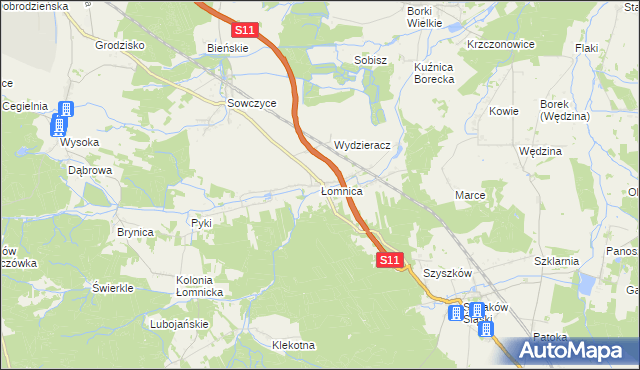 mapa Łomnica gmina Olesno, Łomnica gmina Olesno na mapie Targeo