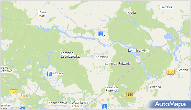 mapa Łomnica gmina Trzcianka, Łomnica gmina Trzcianka na mapie Targeo