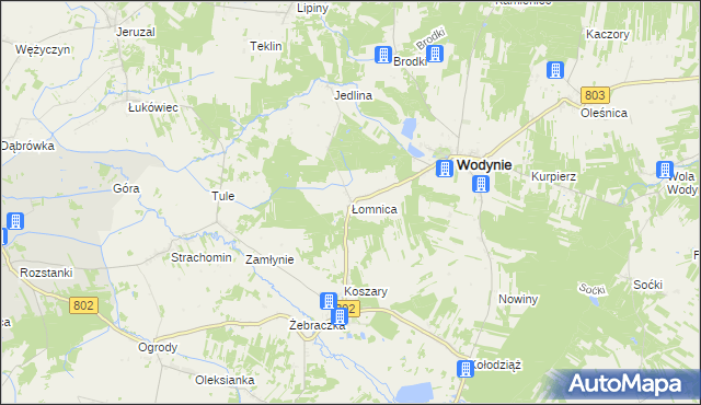 mapa Łomnica gmina Wodynie, Łomnica gmina Wodynie na mapie Targeo