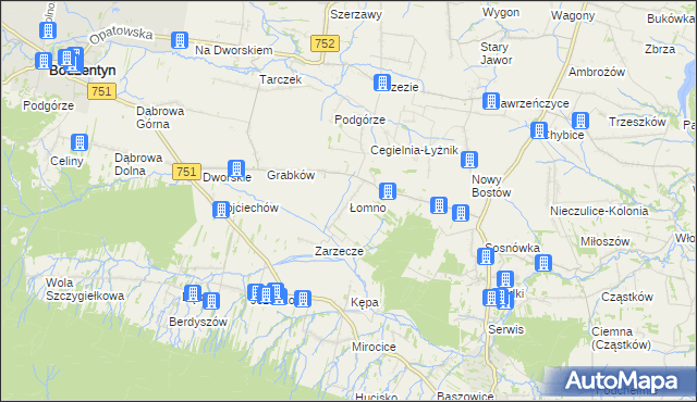 mapa Łomno gmina Pawłów, Łomno gmina Pawłów na mapie Targeo