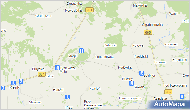 mapa Łopuchówka, Łopuchówka na mapie Targeo