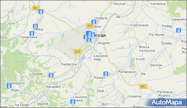 mapa Łopuszka Mała, Łopuszka Mała na mapie Targeo