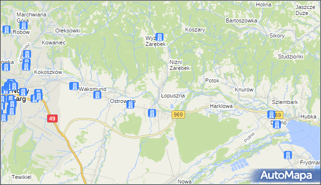 mapa Łopuszna, Łopuszna na mapie Targeo