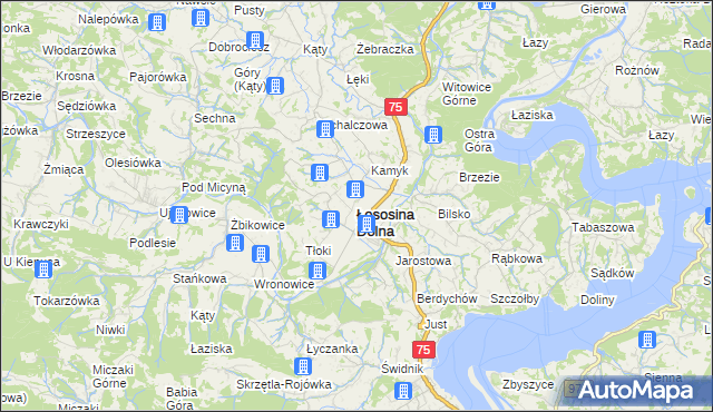 mapa Łososina Dolna, Łososina Dolna na mapie Targeo