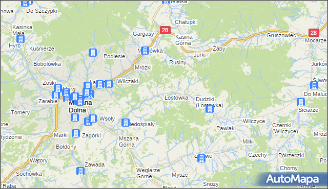 mapa Łostówka, Łostówka na mapie Targeo