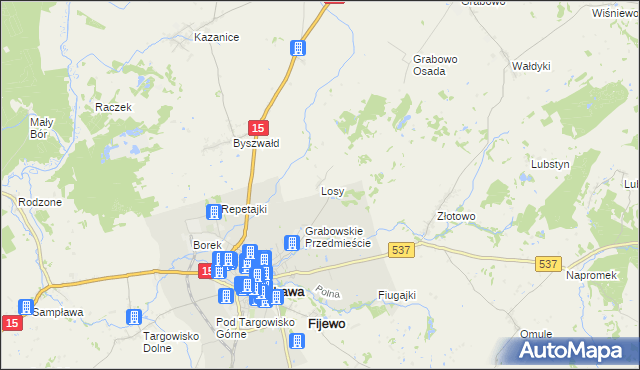 mapa Losy gmina Lubawa, Losy gmina Lubawa na mapie Targeo