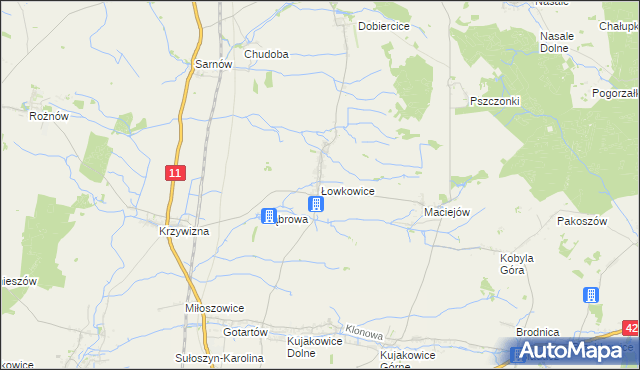 mapa Łowkowice gmina Kluczbork, Łowkowice gmina Kluczbork na mapie Targeo