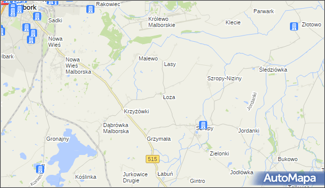 mapa Łoza gmina Stary Targ, Łoza gmina Stary Targ na mapie Targeo