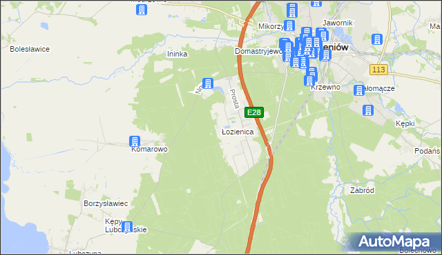 mapa Łozienica, Łozienica na mapie Targeo