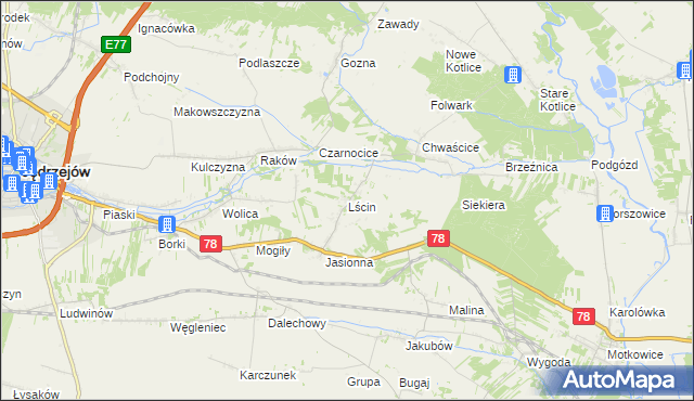 mapa Lścin, Lścin na mapie Targeo