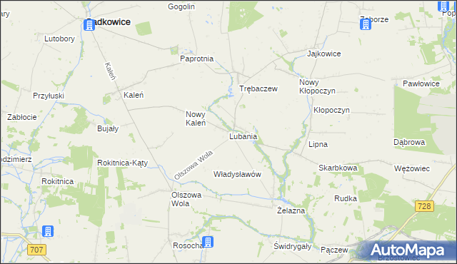 mapa Lubania gmina Sadkowice, Lubania gmina Sadkowice na mapie Targeo