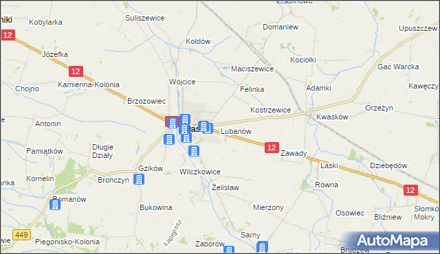 mapa Lubanów gmina Błaszki, Lubanów gmina Błaszki na mapie Targeo