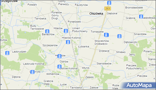 mapa Łubianka gmina Olszówka, Łubianka gmina Olszówka na mapie Targeo