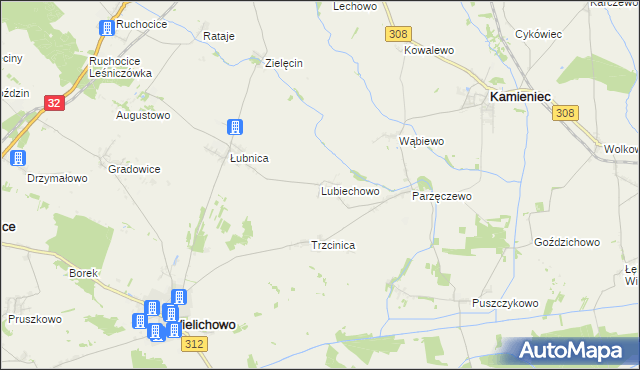 mapa Lubiechowo gmina Kamieniec, Lubiechowo gmina Kamieniec na mapie Targeo