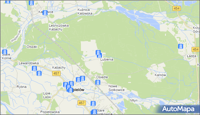 mapa Lubienia gmina Popielów, Lubienia gmina Popielów na mapie Targeo