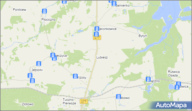 mapa Lubiesz gmina Tuczno, Lubiesz gmina Tuczno na mapie Targeo